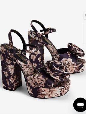 Express Floral Rose Strap Platform Heeled Sandals